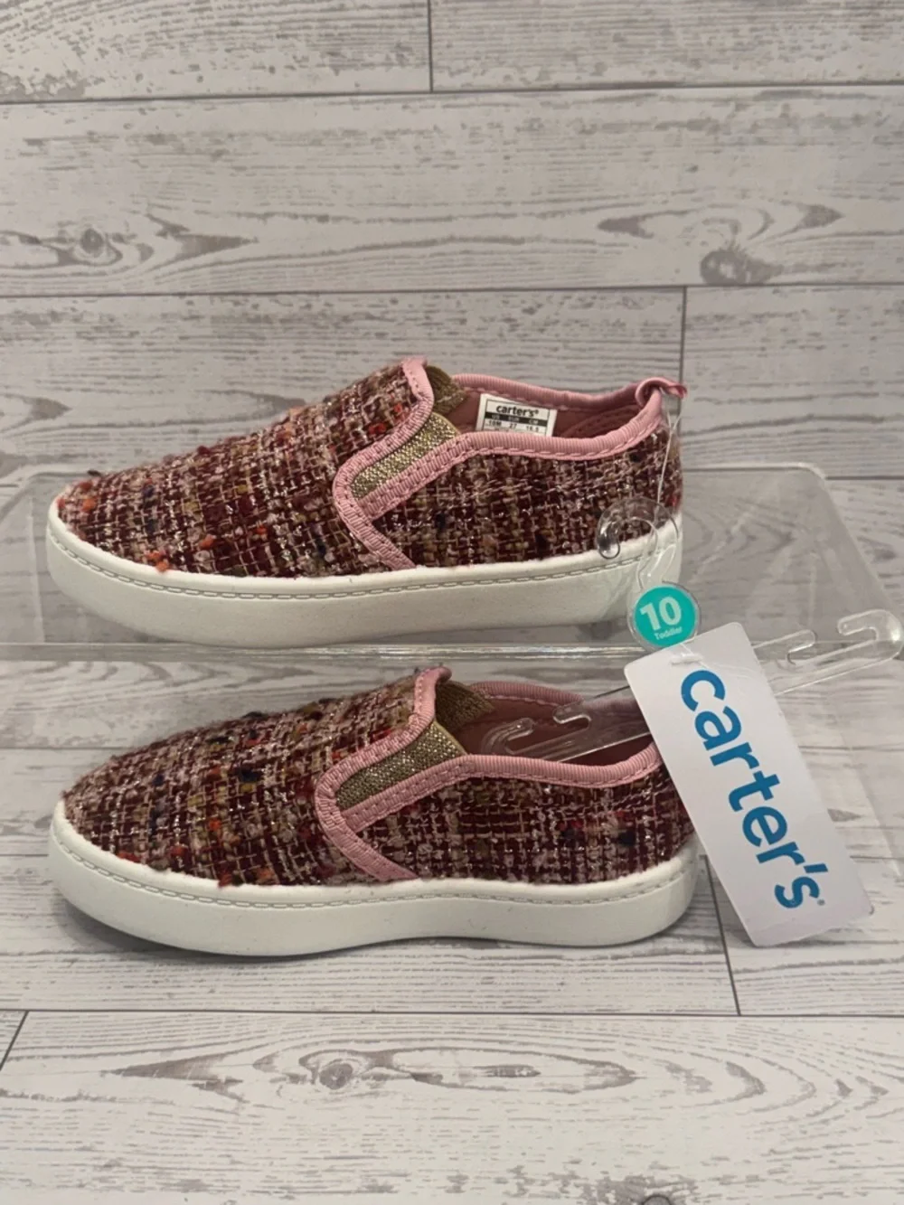Carter's Pink Tweed Nettie Slip-On Shoes with White Rubber Sole